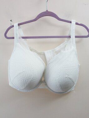 Cacique Collection Boost Plunge Push Up White Lace Bra (46DDD) NWT!